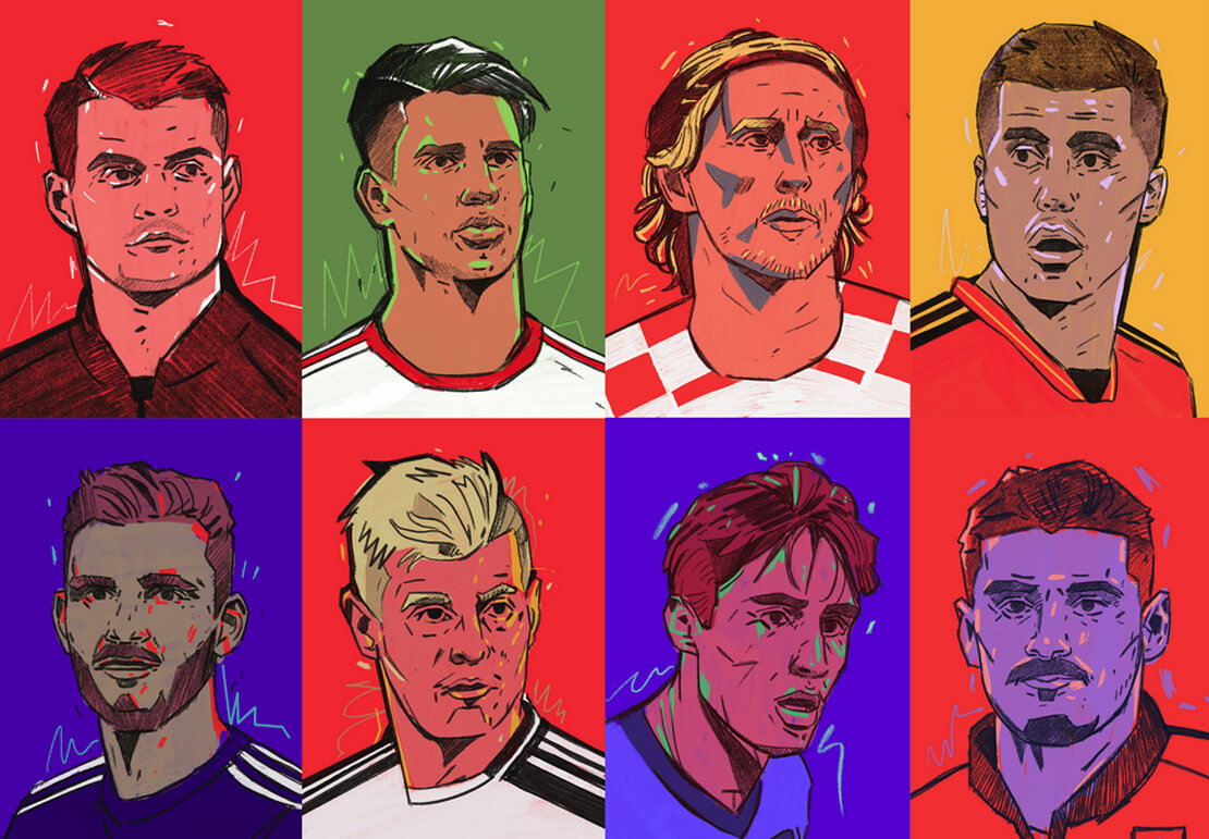 Gezeichnete Portraits von Fußball-Spielern